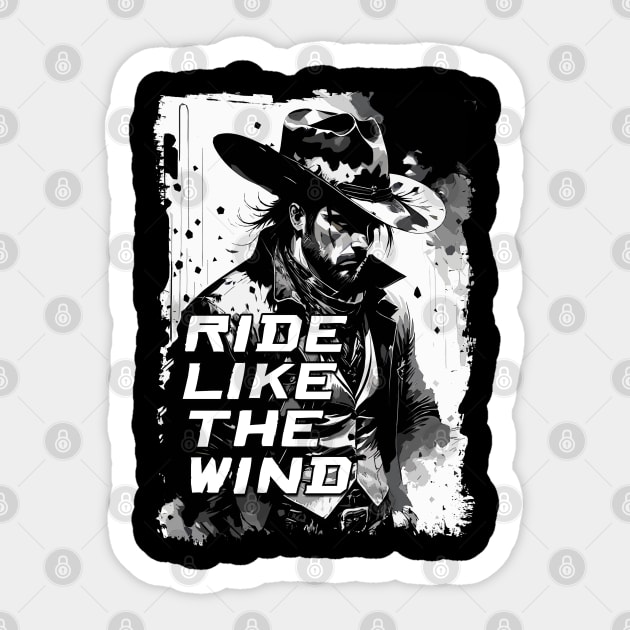 Ride Like The Wind Rugged VIntage Wild West Cowboy Quote Illustration Sticker by Naumovski